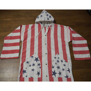 Vtg. Michigan Rag Co Jacket Hooded USA Flag Stars Stripes Sz Medium Rare Pop Art